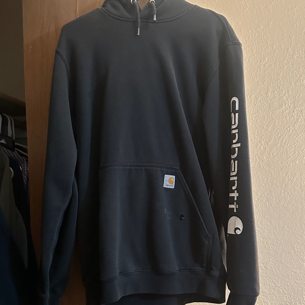 Carhartt Black Hooded Pullover with White Sleeve Logo